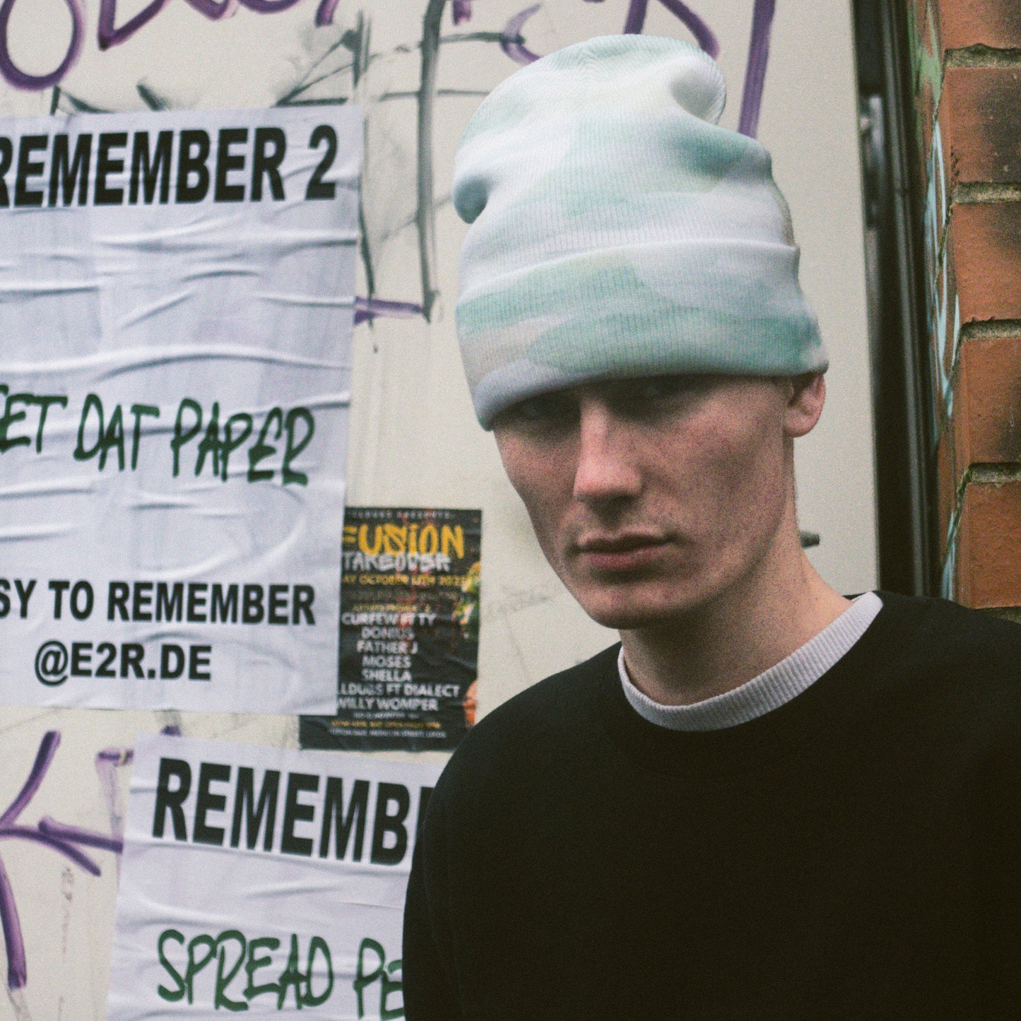 watercolour camo cuff beanie light